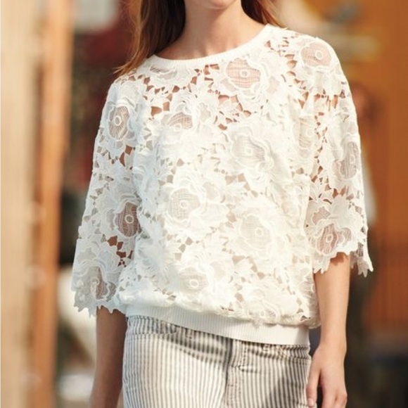 Anthropologie Tops - Anthropologie Embroidered Lace Top by Dolan Sz S EUC